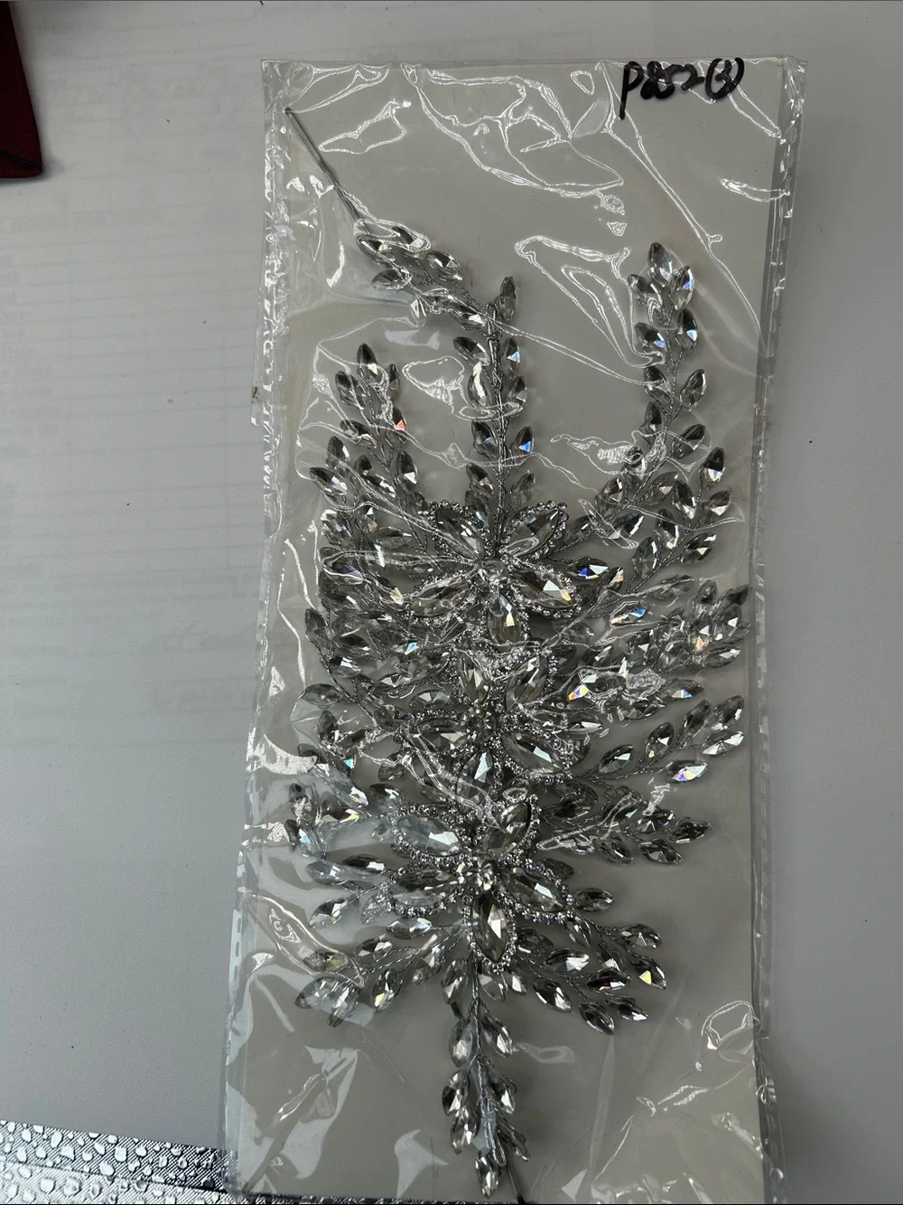 Crystal Silver Rhinestone Leaf Applique